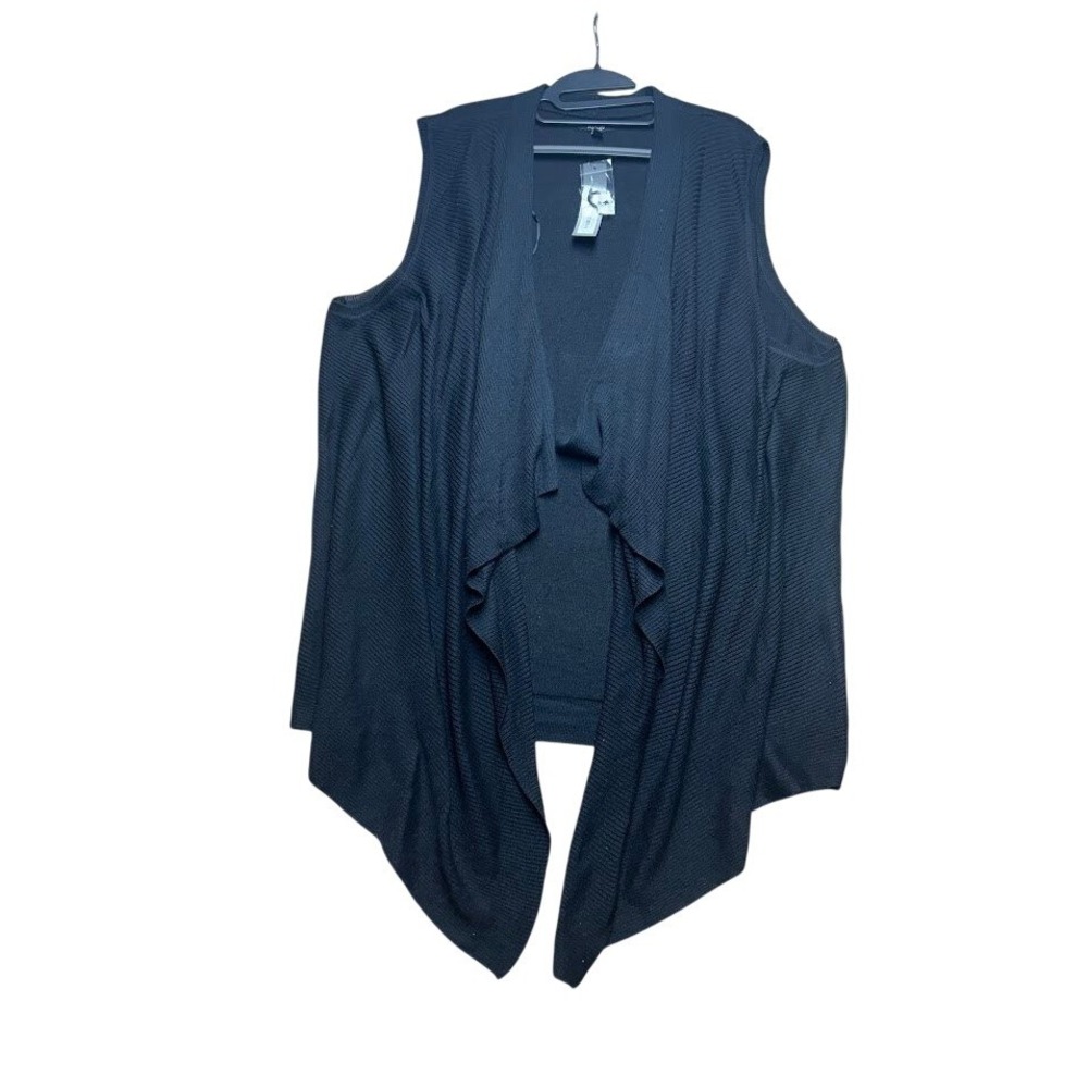 Apt. 9 Women 2X Black Ribbed Flyaway Cardigan Vest Drape‎ Front Sleeveless NEW